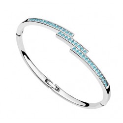 Platinum plated zig zag shape fashion bracelet with blue zircon
